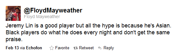 Floyd Mayweather's tweet about Jeremy Lin